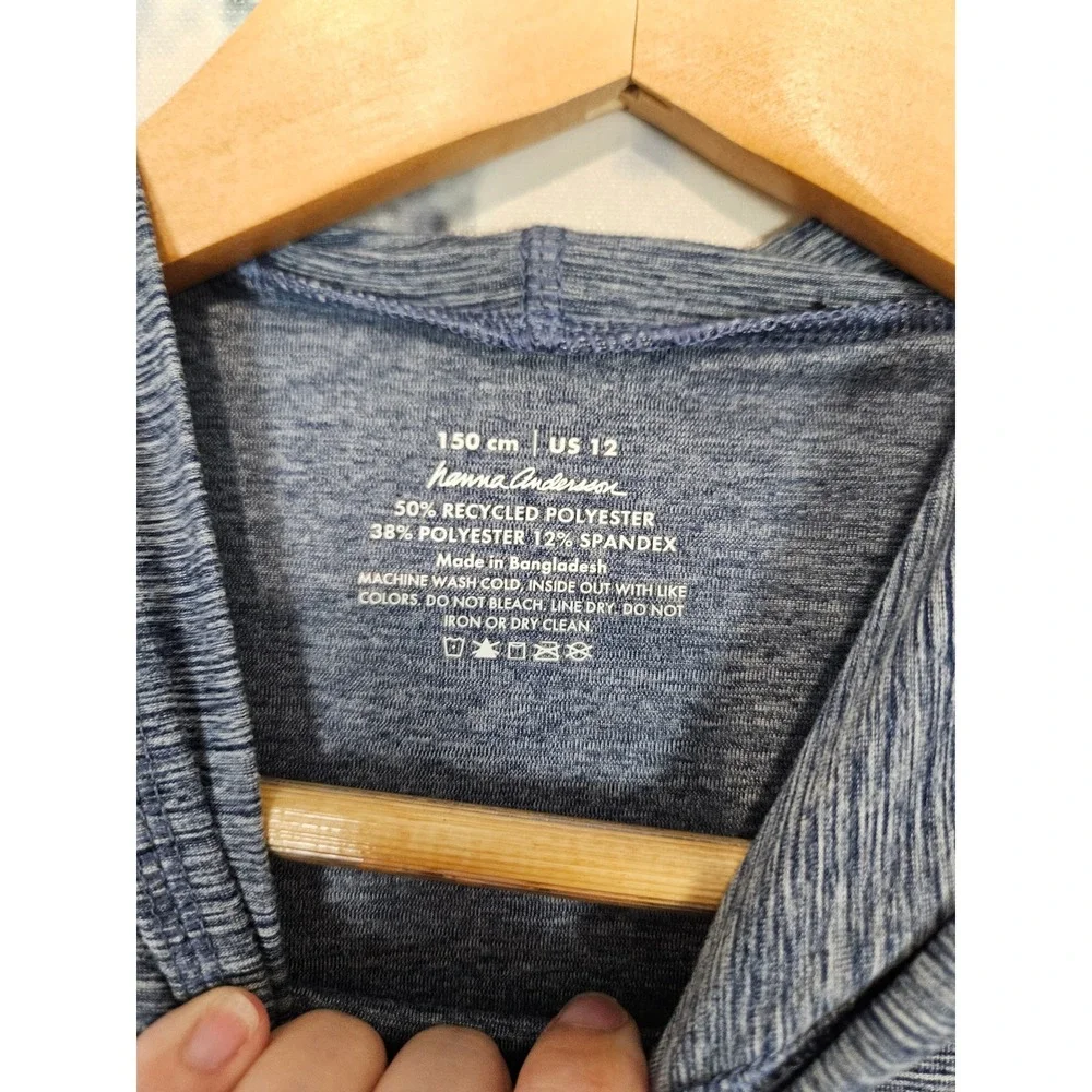 Hanna Andersson Hoodie 12 Blue Heather Active Raglan Thumbhole Pullover